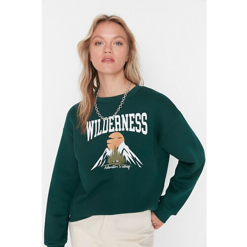 Trendyol Emerald Printed Raised Loose Fit Knitted Sweatshirt Slike