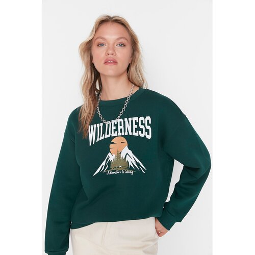 Trendyol Emerald Printed Raised Loose Fit Knitted Sweatshirt Slike