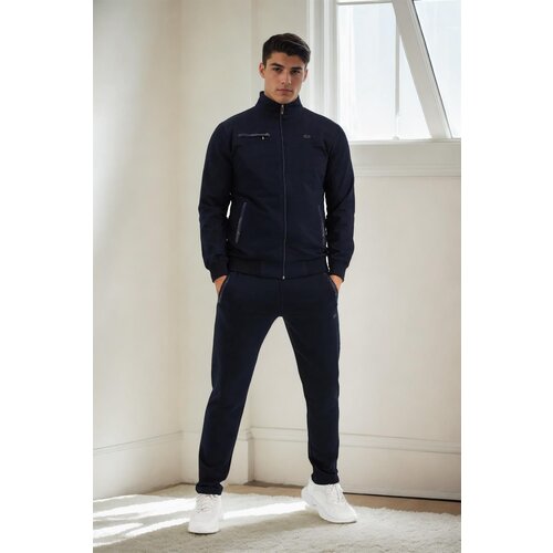 Dewberry 51357 Plus Size Mens Tracksuit Set-NAVY BLUE Slike