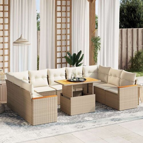 vidaXL 10-dijelni set vrtnih sofa s jastucima bež od poliratana Cijene