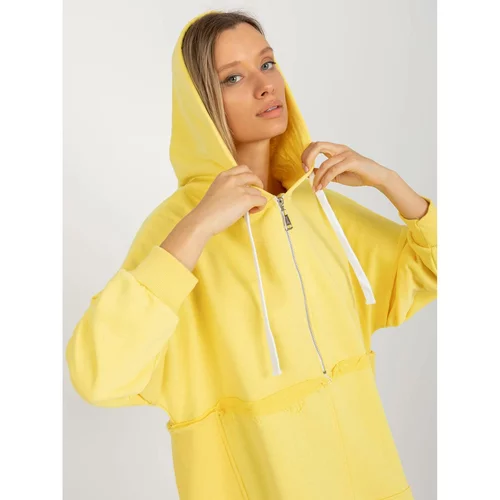 Fashion Hunters Yellow oversized long sweatshirt with a hood and a zipper