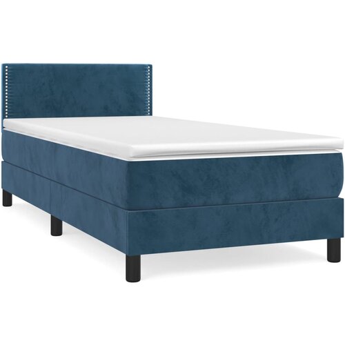 VidaXL Box spring postelja z vzmetnico temno modra 90x200 cm žamet, (20725931) Slike