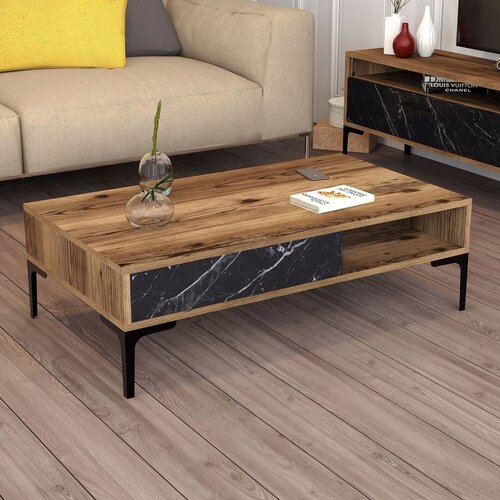 Hanah home Istanbul - Walnut, Black Marble WalnutBlack Coffee Table Cene