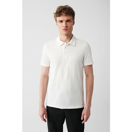 Avva Men's Ecru Jacquard Lycra Standard Fit Normal Cut Polo Neck T-shirt Slike