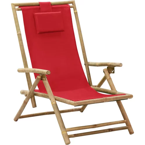  Nagibna stolica za opuštanje od bambusa i tkanine crvena