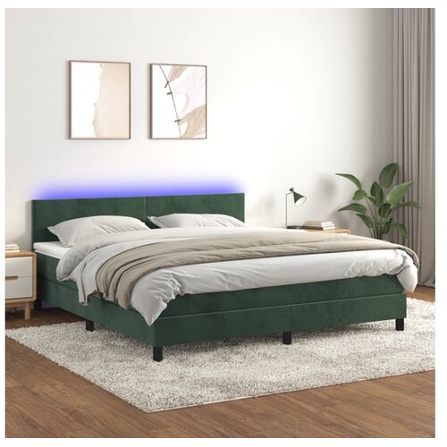  Box spring postelja z vzmetnico LED tem. zelena 160x200cm žamet Cene