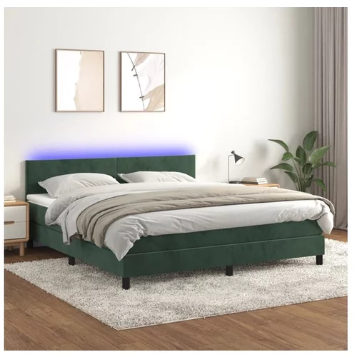  Box spring postelja z vzmetnico LED tem. zelena 160x200cm žamet