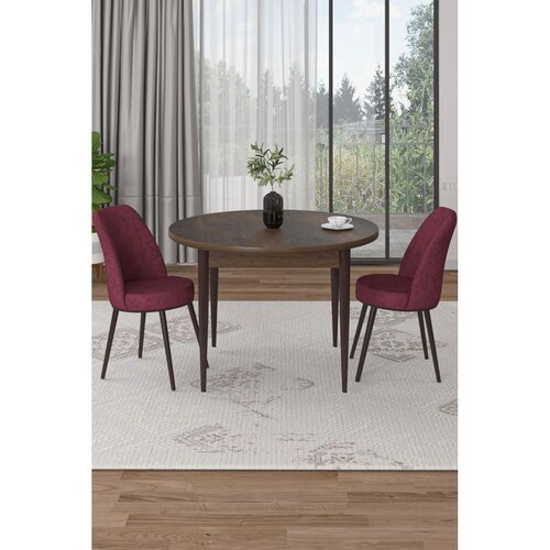 Hanah home trpezarijski set Tor, sto i 2 stolice, ploča u dekoru drveta Baroque, bordo tkanina Babyface Cene