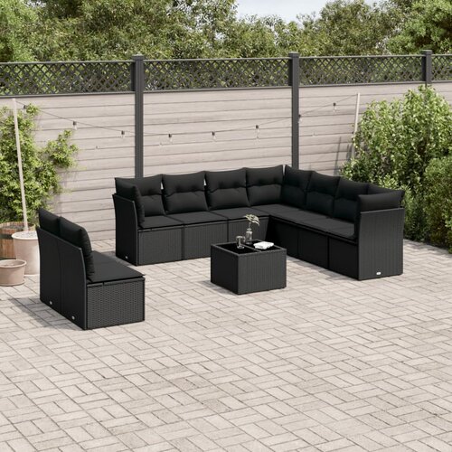  10-dijelni set vrtnih sofa s jastucima crni od poliratana Cijene