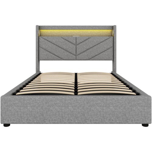 Lumor Postelja s predalom 140x190 cm – laneno blago – z LED in USB-priključkom – siva, (22151052) Cene