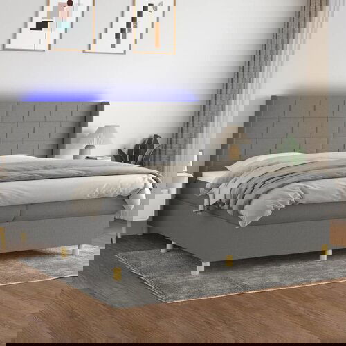 The Living Store Box spring postelja z vzmetnico LED temno siva 200x200 cm blago - Box Spring Postelja, (21517137) Slike