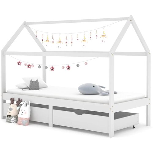 VidaXL otro&amp;scaron;ki posteljni okvir s predali bela trdna borovina 90x200 cm Slike