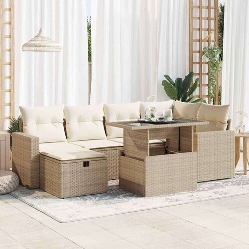 vidaXL 7-dijelni set vrtnih sofa od poliratana s jastucima bež Cijene