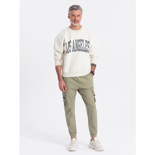Ombre Men&amp;#039;s JOGGER pants with zippered cargo pockets - khaki Slike