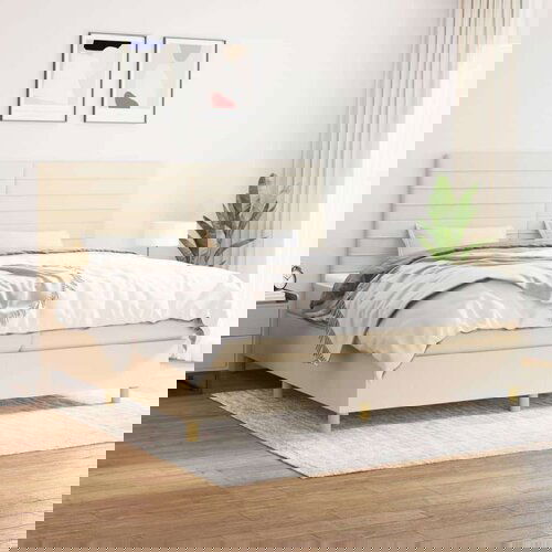  Box spring postelja z vzmetnico krem 200x200 cm blago Cene