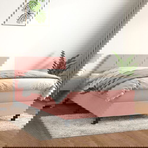 VidaXL Box spring postelja z vzmetnico roza 100x200 cm žamet Slike