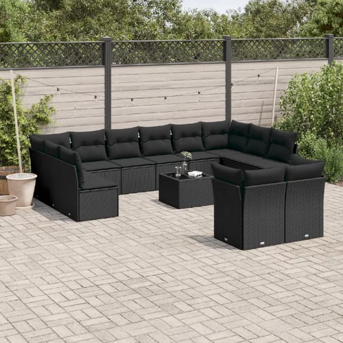 vidaXL 13-dijelni set vrtnih sofa s jastucima poliratan crni