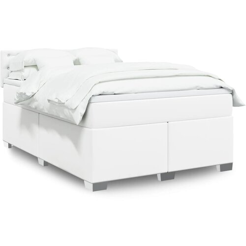 VidaXL Krevet s oprugama i madracem bijeli 140x200 cm od umjetne kože Slike