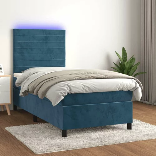  Box spring postelja z vzmetnico LED temno modra 80x200 cm žamet, (20937128)