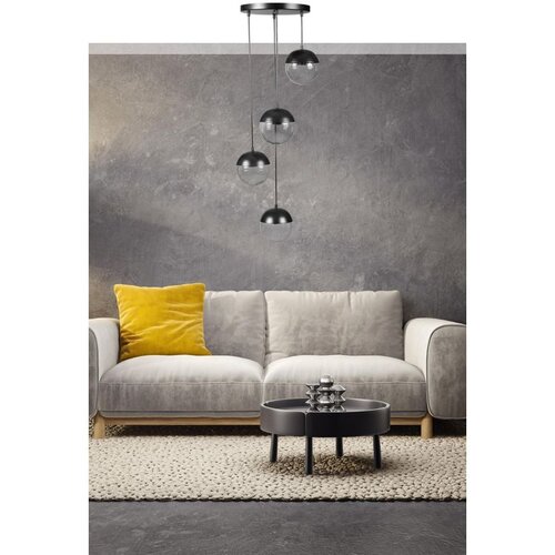 Opviq Küre 4 Lü tepsili siyah Füme Camlı Sarkıt dark grey chandelier Cene
