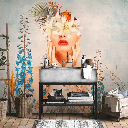  Foto tapeta - Nature in thought - female figure among flowers on a patterned background 400x280 Vodootporna Slike