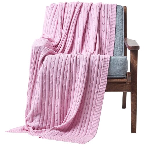HOMESCAPES Bombažna pletena odeja Cable Knit Pastel Pink, 150x200 cm, (20750253) Cene