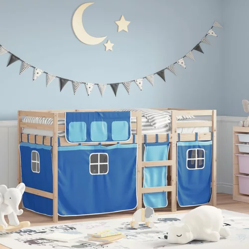  Dječji krevet na kat i zavjese plavi 80 x 200 cm borovina
