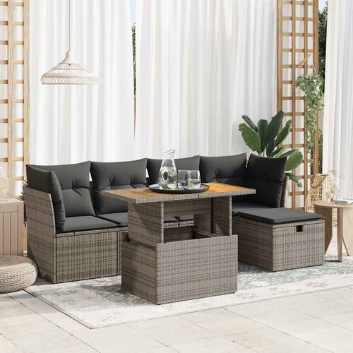 VidaXL 6-dijelni set vrtnih sofa poliratan i bagrem s jastucima sivi Slike