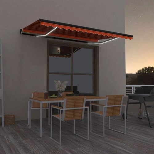 vidaXL Ročno zložljiva tenda z LED lučmi 400x350 cm oranžna in rjava Cene