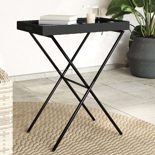  stol s pladnjem crni 65 x 40 x 75 cm od poliratana Slike