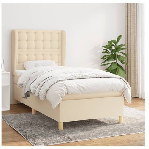 vidaXL Box spring postelja z vzmetnico krem 90x190 cm blago Cene