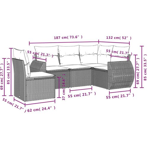 VidaXL 5-dijelni vrtni set sofa s jastucima bež od poliratana Slike