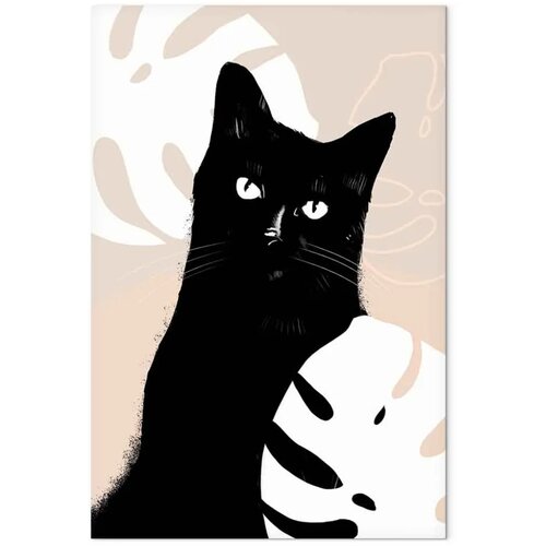  Slika - Cat in Monsteras (1 Part) Vertical 80x120 Na talijanskom platnu Slike
