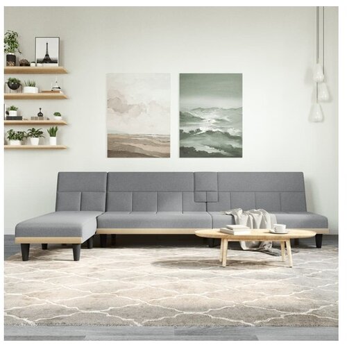 VidaXL Raztegljiv kavc L oblike svetlo siv 255x140x70 cm tka Slike