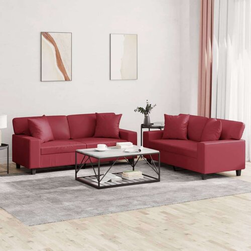  2-dijelni set sofa s jastucima boja vina od umjetne kože Cene