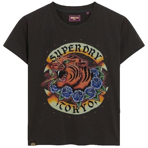 Superdry Majice s kratkimi rokavi T-shirt Tattoo Rhinestone Črna Cene