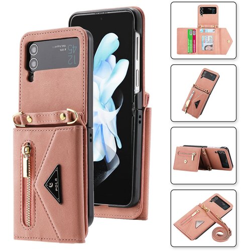 INORCO POLA za Samsung Galaxy Z Flip4 5G z več režami za kartice, žepnim stojalom na zadrgo, PU usnjen ovitek za telefon z naramnico, (22035313) Cene