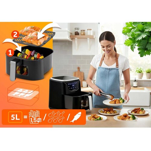  Friteza na vrući zrak 5l BD-652 crno-srebrna Slike