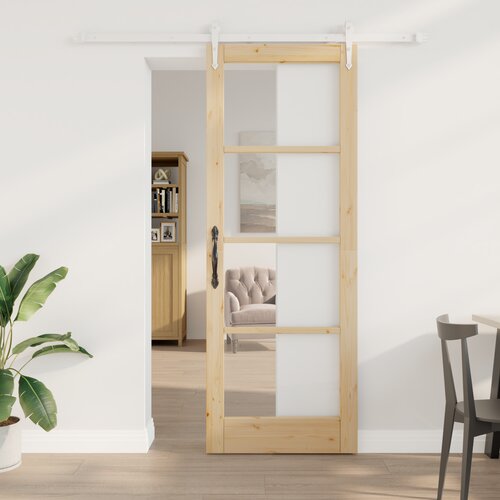 VidaXL Klizna Vrata s Opremljenjem Set 78x211 cm Čvrsto Drvo Bor Slike