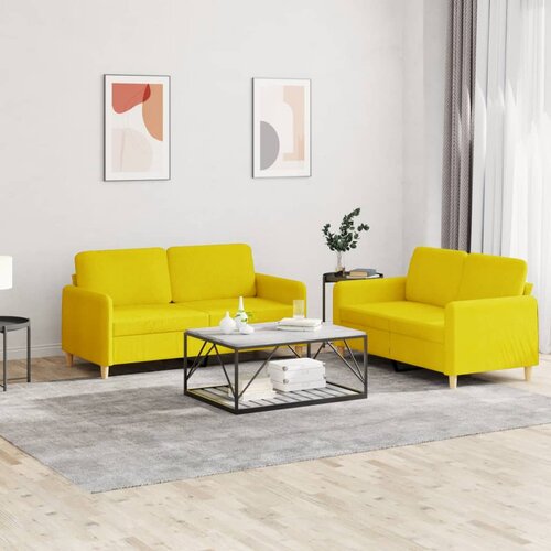  2-dijelni set sofa s jastucima svjetložuti od tkanine Cijene
