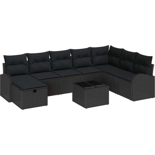 VidaXL 9 dijelni set vrtnog kauča s jastučićima Crni Poli Ratan Slike