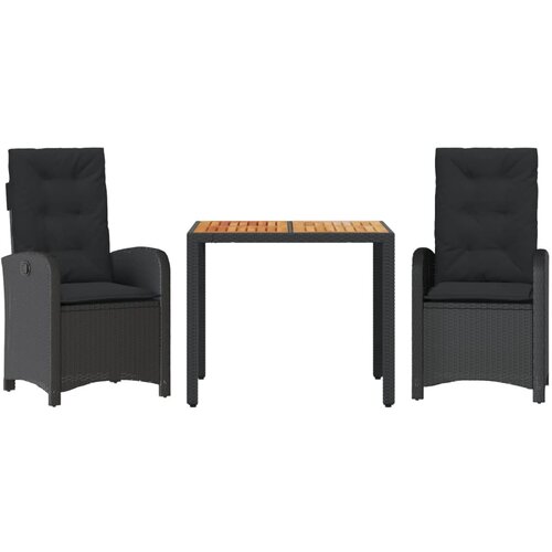  3-dijelni vrtni blagovaonski set s jastucima od poliratana crni Crna Dužina stola 90 cm Slike