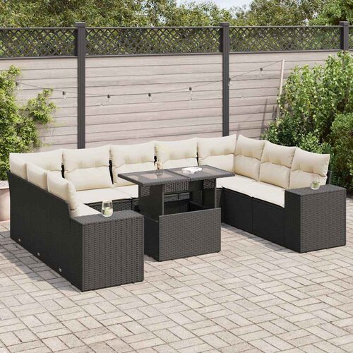 vidaXL 10-dijelni set vrtnih sofa s jastucima crni od poliratana Cijene