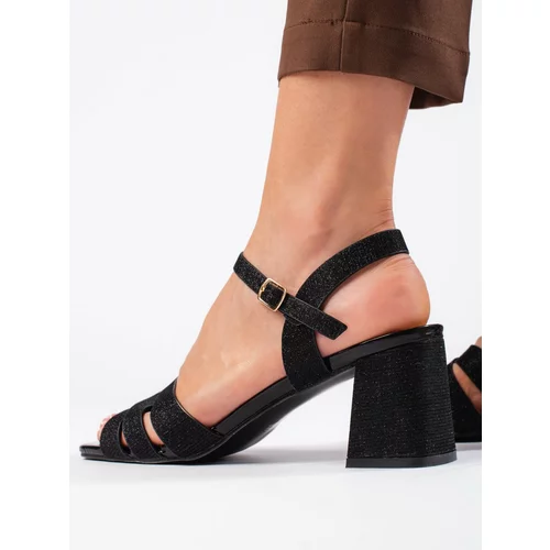 Shelvt Women's black glitter sandals