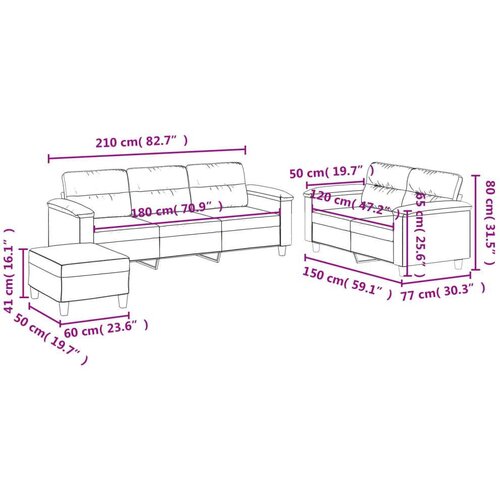 VidaXL 3-dijelni set sofa s jastucima krem od mikrovlakana Slike