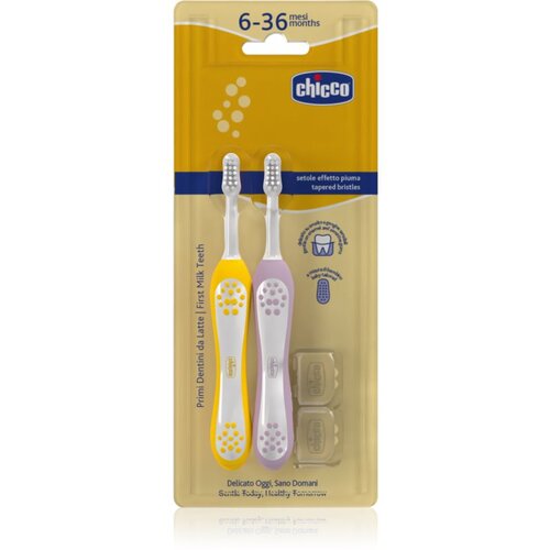 Chicco Toothbrush Set 6-36m zobna ščetka za otroke Lilac-Mustard 6-36m 2 kos Cene