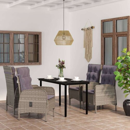 VidaXL 5-dijelni vrtni blagovaonski set s jastucima sivo-crni Slike