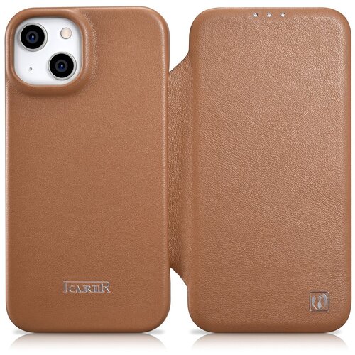 ICARER Usnjena torbica za iPhone 14 Plus z magnetnim zavihkom MagSafe CE Premium Leather svetlo rjava, (21522043) Slike