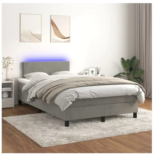  Box spring postelja z vzmetnico LED svetlo siva 120x200cm žamet