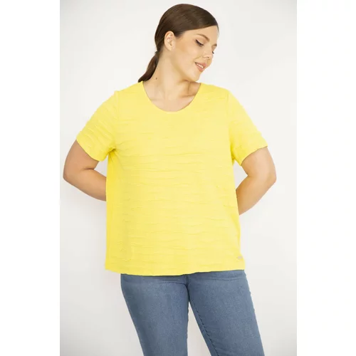 Şans Women's Yellow Plus Size See-through Blouse